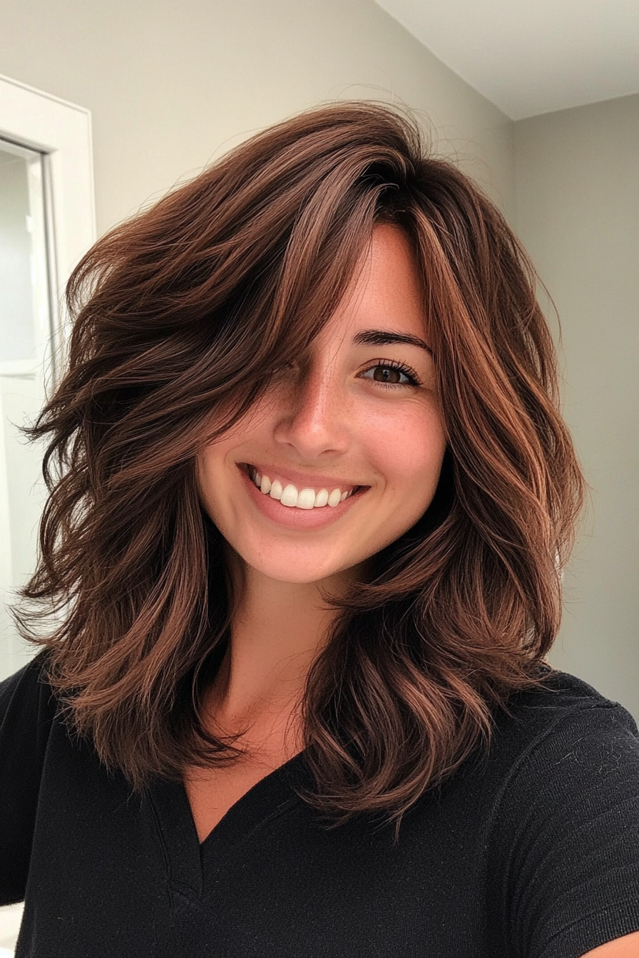 21. Dark Oak Brown Shag (Medium Length Shaggy Haircuts) - Medium Length Shaggy Haircuts