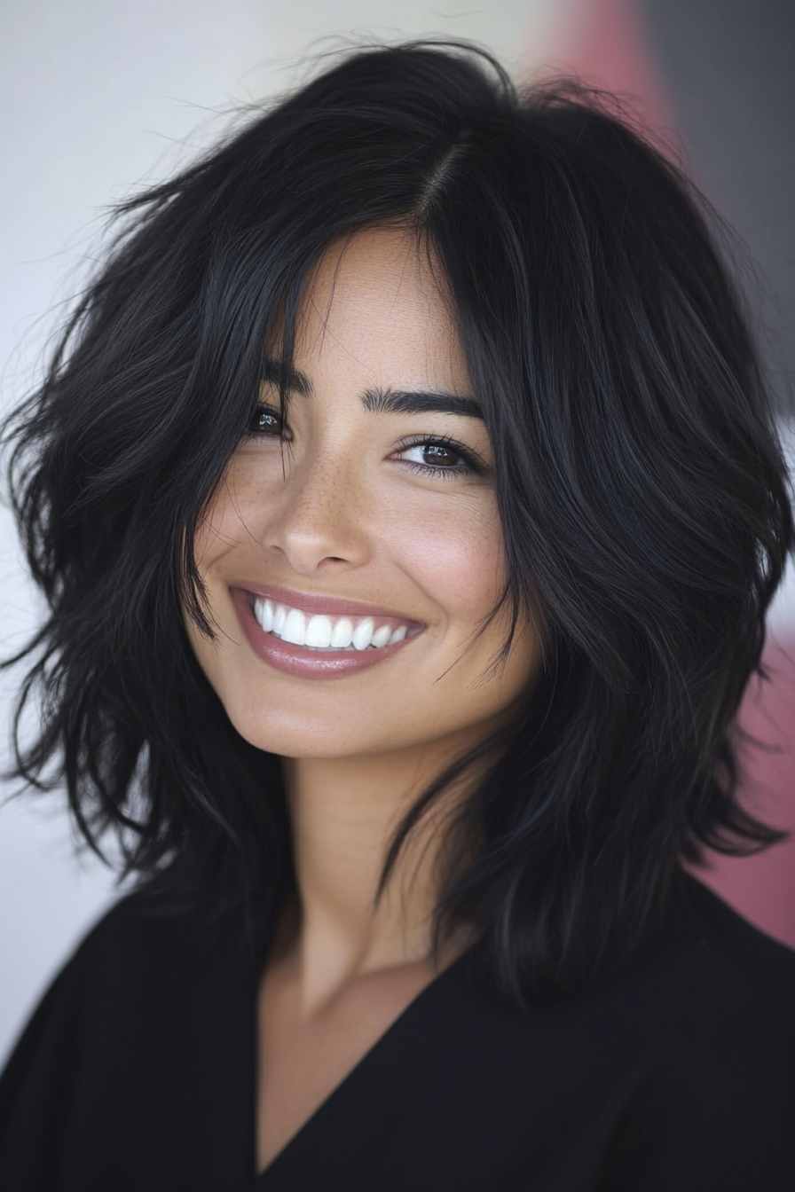 22. Natural Soft Black Shag (Medium Length Shaggy Haircuts) - Medium Length Shaggy Haircuts