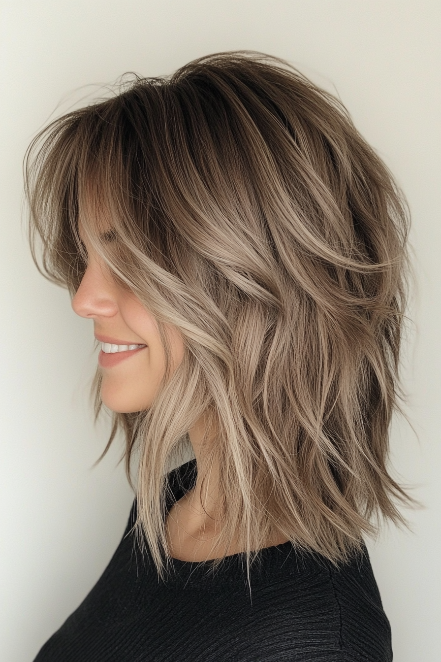26. Earthy Taupe Shag (Medium Length Shaggy Haircuts) - Medium Length Shaggy Haircuts