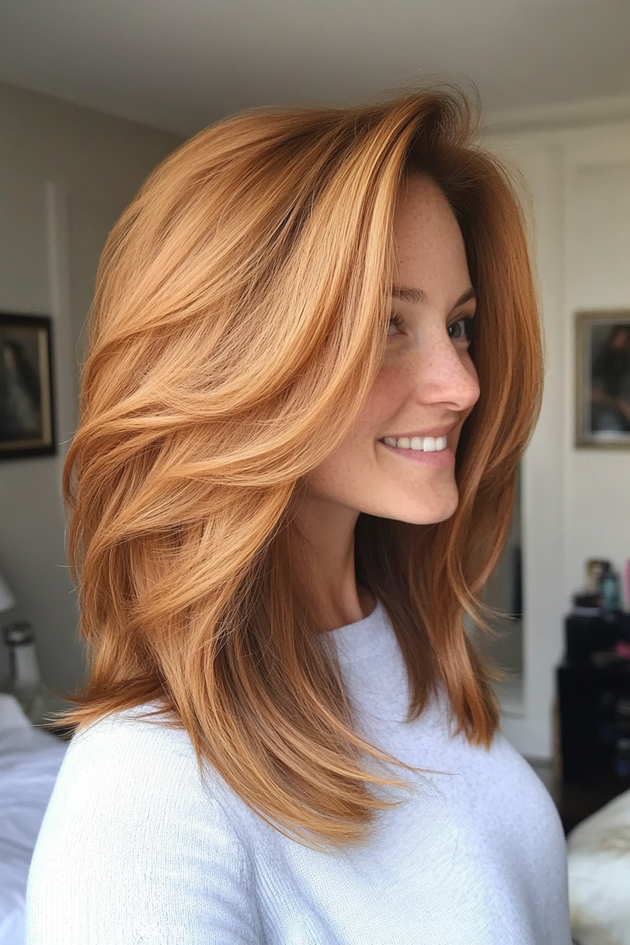 2. Soft Layered Cut in Warm Chestnut (Medium Length Hairstyles For Thin Hair) - Medium Length Hairstyles For Thin Hair
