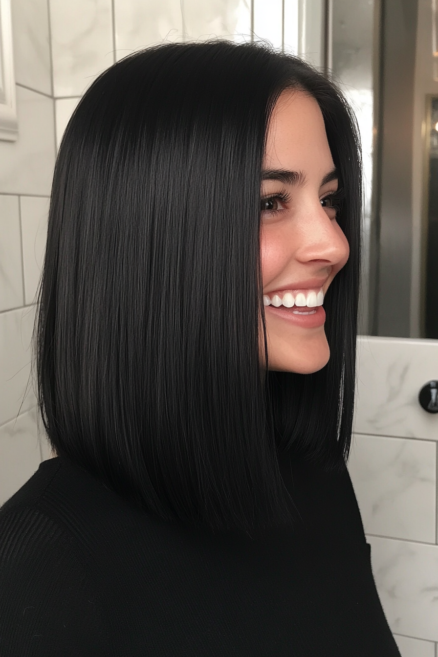 3. Blunt Collarbone Cut in Classic Black (Medium Length Hairstyles For Thin Hair) - Medium Length Hairstyles For Thin Hair