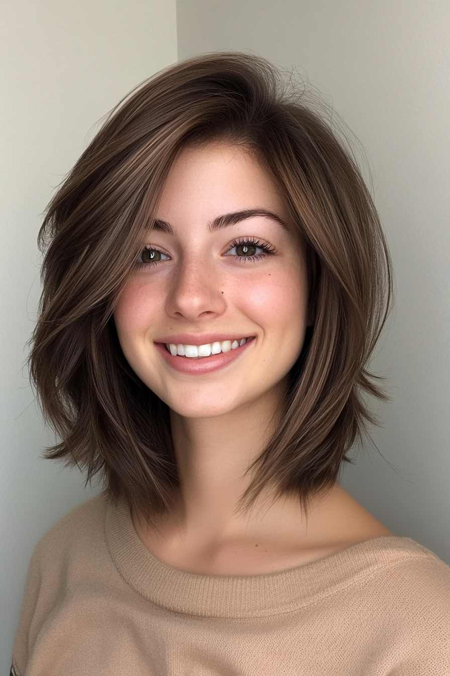 8. Angled Lob in Soft Mocha Brown (Medium Length Hairstyles For Thin Hair) - Medium Length Hairstyles For Thin Hair