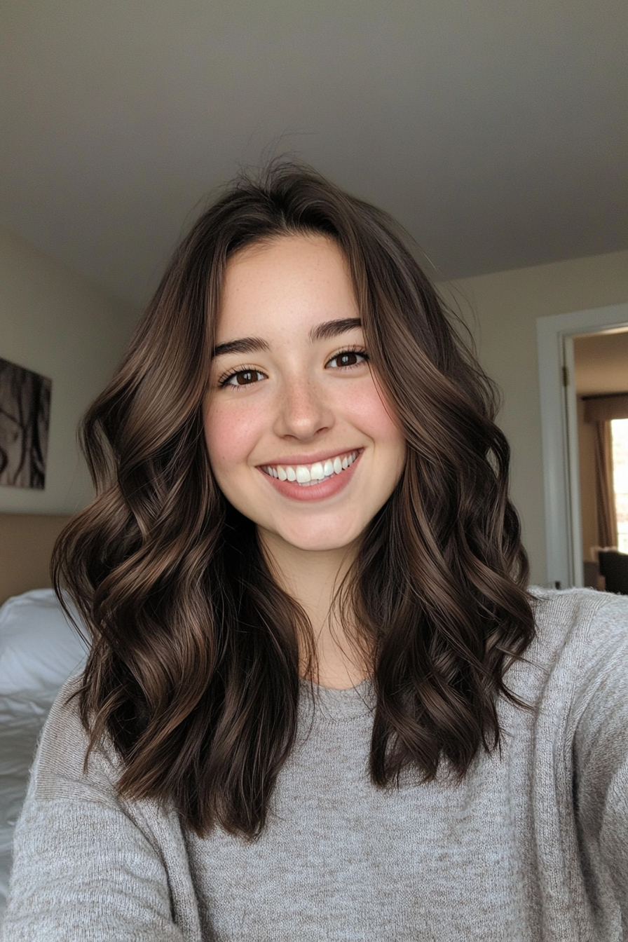 10. Soft Waves in Dark Chocolate Brown (Medium Length Hairstyles For Thin Hair) - Medium Length Hairstyles For Thin Hair
