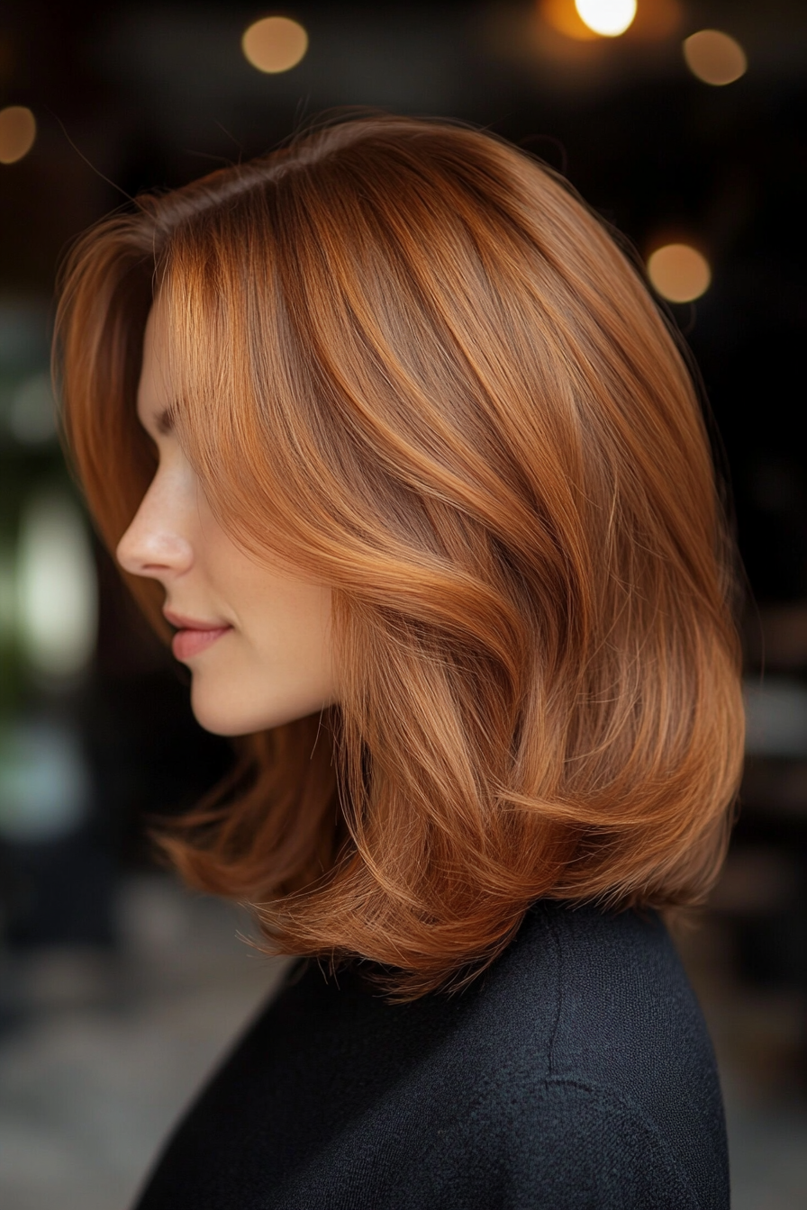 12. Classic Shoulder-Length Cut in Warm Copper Brown (Medium Length Hairstyles For Thin Hair) - Medium Length Hairstyles For Thin Hair