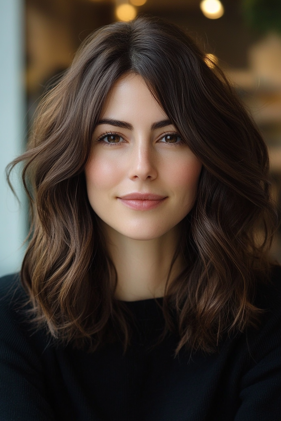 14. Tousled Waves in Dark Mahogany (Medium Length Hairstyles For Thin Hair) - Medium Length Hairstyles For Thin Hair