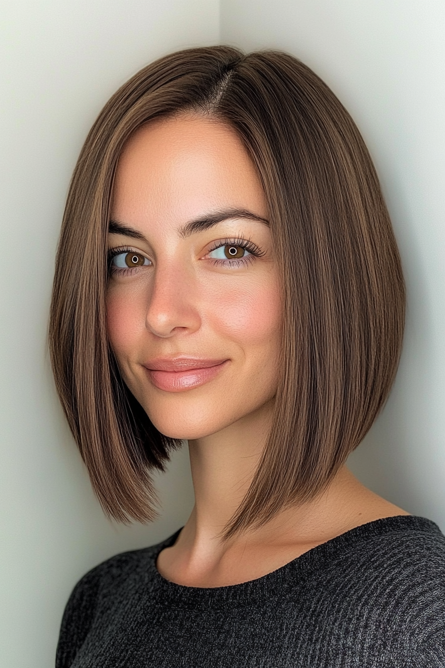 19. Sleek Blunt Lob in Classic Medium Brown (Medium Length Hairstyles For Thin Hair) - Medium Length Hairstyles For Thin Hair