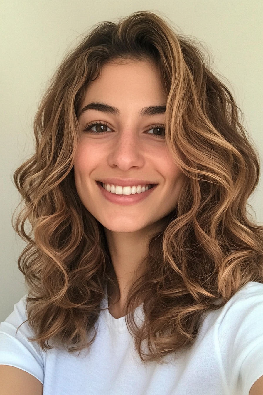 22. Soft Curls in Light Golden Brown (Medium Length Hairstyles For Thin Hair) - Medium Length Hairstyles For Thin Hair