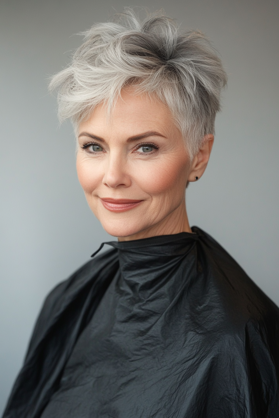 1. Soft Layered Pixie in Salt and Pepper (Pixie Haircuts For Women Over 60) - Pixie Haircuts For Women Over 60