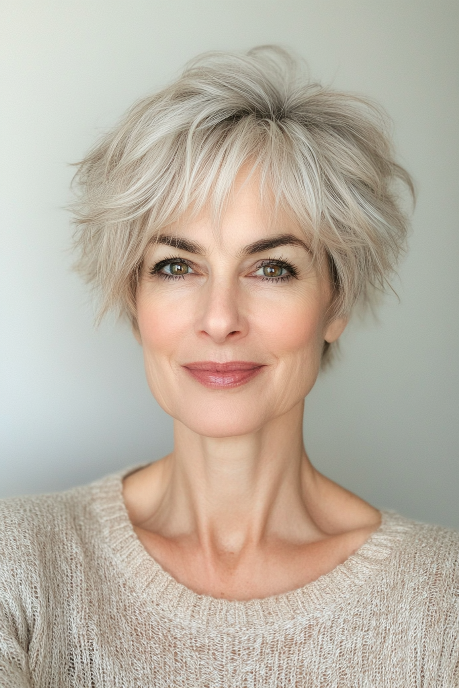 3. Tousled Pixie in Ash Blonde (Pixie Haircuts For Women Over 60) - Pixie Haircuts For Women Over 60