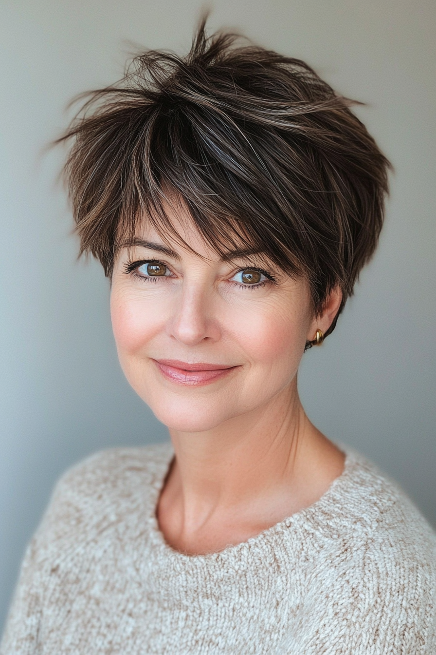 12. Wispy Pixie in Dark Brown (Pixie Haircuts For Women Over 60) - Pixie Haircuts For Women Over 60