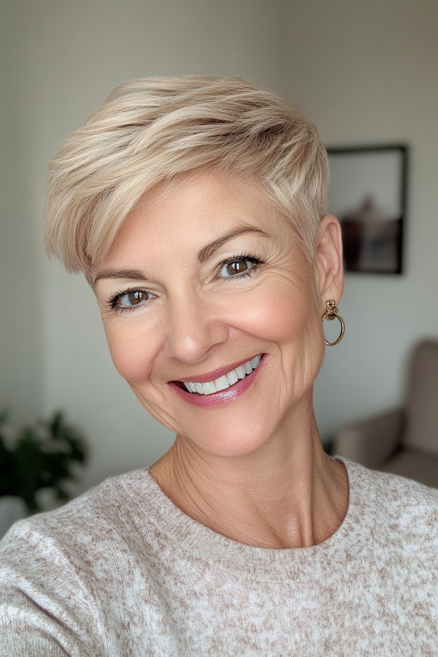 13. Classic French Pixie in Sandy Blonde (Pixie Haircuts For Women Over 60) - Pixie Haircuts For Women Over 60