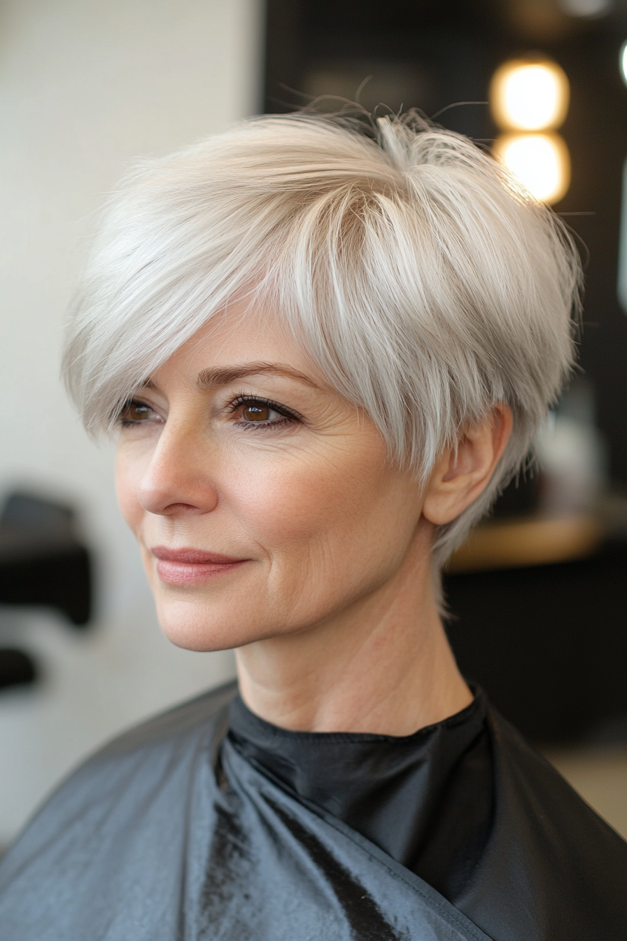 16. Side-Swept Pixie in Natural Silver (Pixie Haircuts For Women Over 60) - Pixie Haircuts For Women Over 60