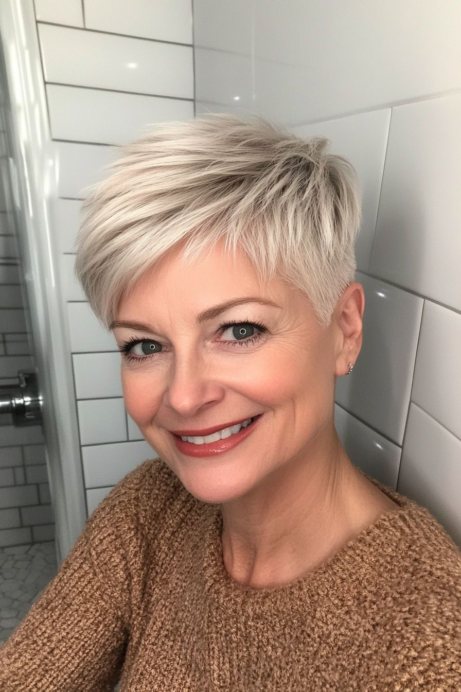 20. Short Razor-Cut Pixie in Champagne Blonde (Pixie Haircuts For Women Over 60) - Pixie Haircuts For Women Over 60