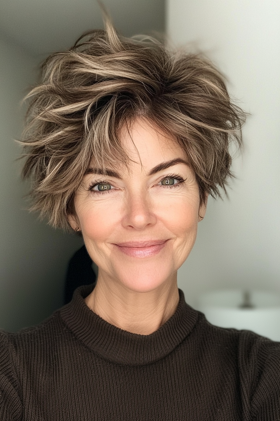 21. Tousled Pixie Crop in Neutral Brown (Pixie Haircuts For Women Over 60) - Pixie Haircuts For Women Over 60
