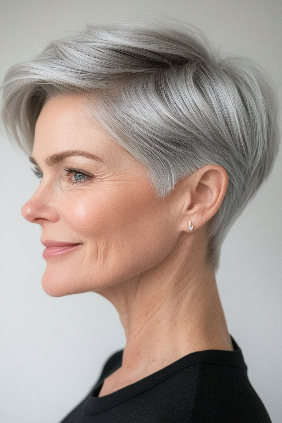 24. Sculpted Pixie in Frosted Silver (Pixie Haircuts For Women Over 60) - Pixie Haircuts For Women Over 60