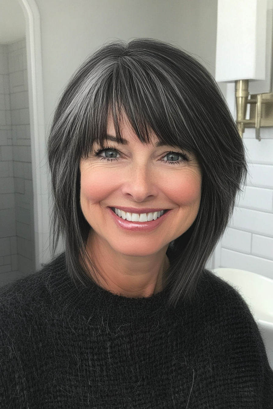 23. Short Tapered Crop with Deep Charcoal Accents (Hairstyles For Women Over 50 With Bangs) - Hairstyles For Women Over 50 With Bangs