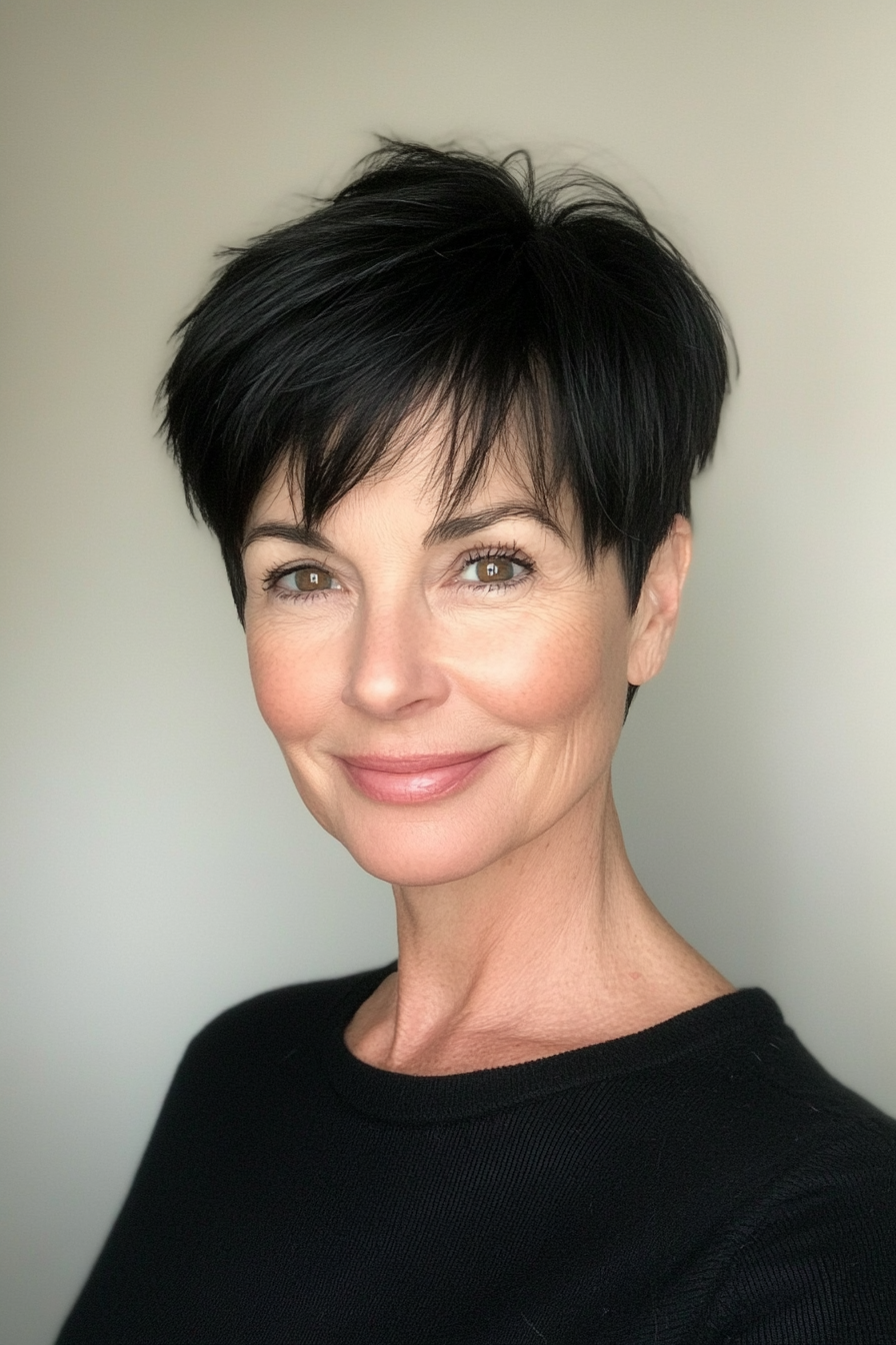 3. Short Tapered Pixie in Deep Black (Pixie Hairstyles For Older Women) - Pixie Hairstyles For Older Women