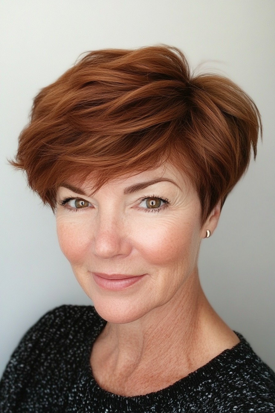 6. Voluminous Pixie in Chestnut Brown (Pixie Hairstyles For Older Women) - Pixie Hairstyles For Older Women