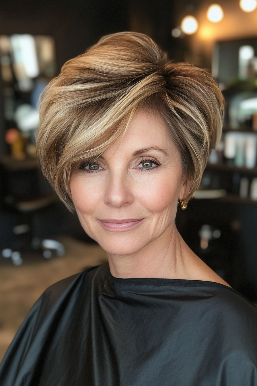 9. Side-Parted Pixie in Honey Blonde (Pixie Hairstyles For Older Women) - Pixie Hairstyles For Older Women