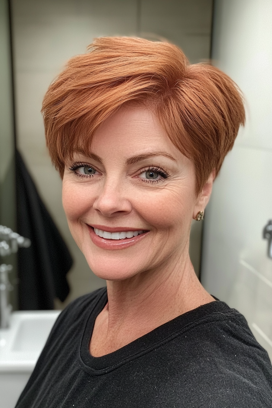 11. Classic Pixie in Warm Auburn (Pixie Hairstyles For Older Women) - Pixie Hairstyles For Older Women