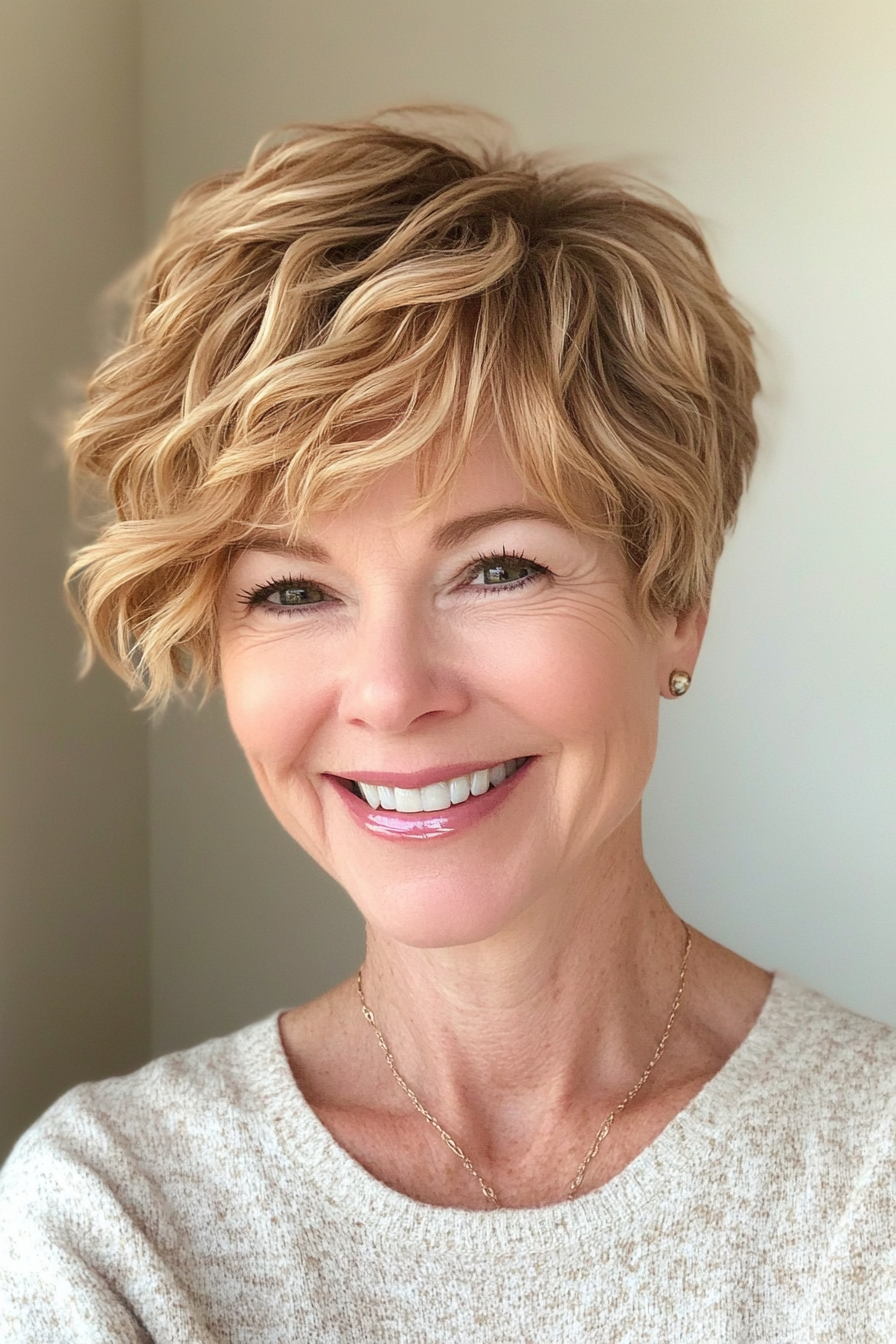 15. Wavy Pixie in Light Golden Blonde (Pixie Hairstyles For Older Women) - Pixie Hairstyles For Older Women