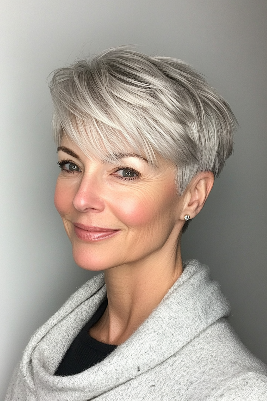 3. Layered Crop in Natural Silver (Short Hairstyles For Older Women With Fine Hair) - Short Hairstyles For Older Women With Fine Hair
