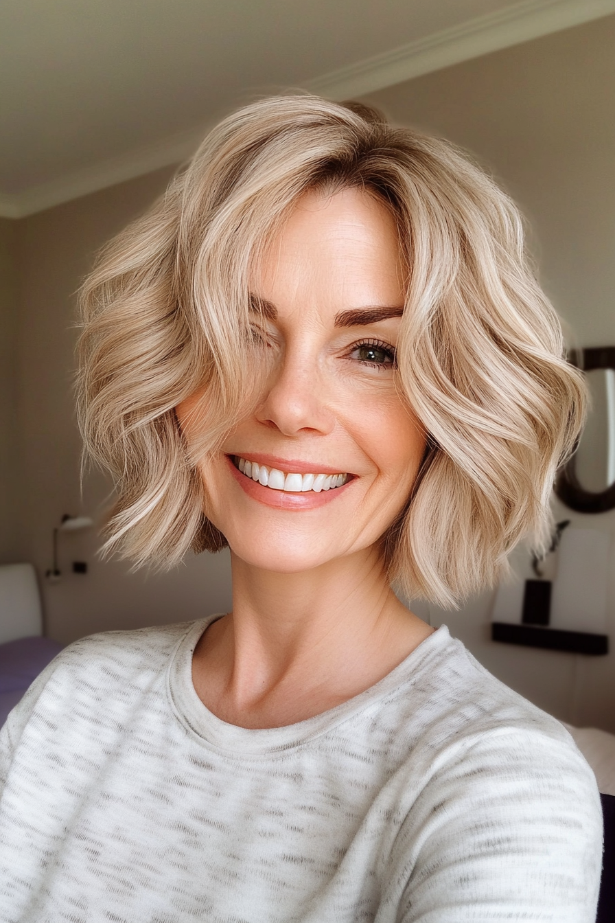 5. Textured Bob in Sandy Blonde (Short Hairstyles For Older Women With Fine Hair) - Short Hairstyles For Older Women With Fine Hair