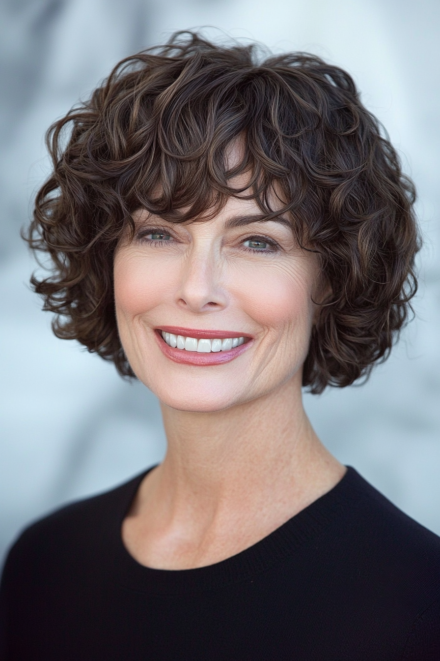 8. Curly Bob in Deep Espresso (Short Hairstyles For Older Women With Fine Hair) - Short Hairstyles For Older Women With Fine Hair