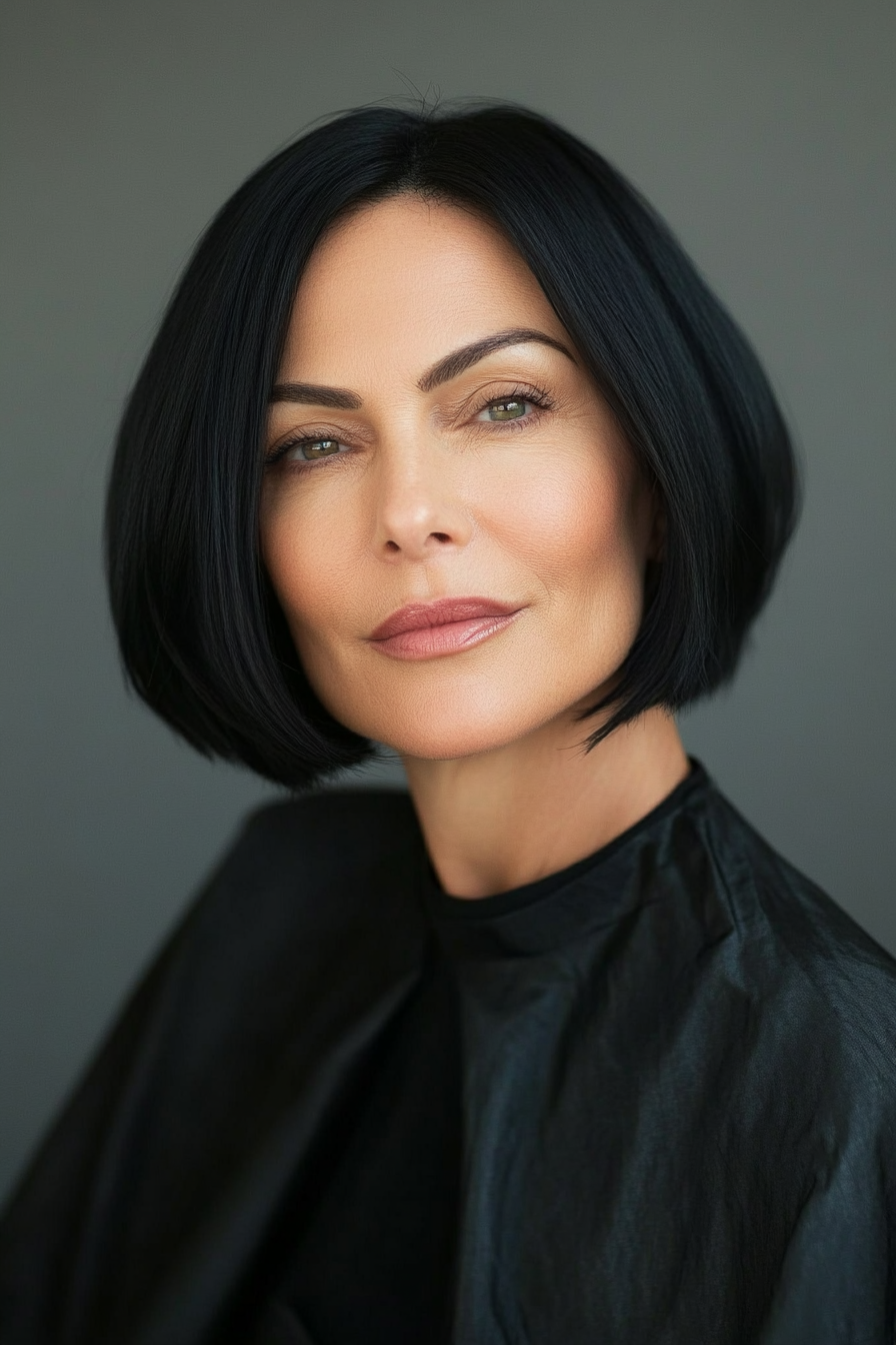 10. Soft Blunt Bob in Classic Black (Short Hairstyles For Older Women With Fine Hair) - Short Hairstyles For Older Women With Fine Hair