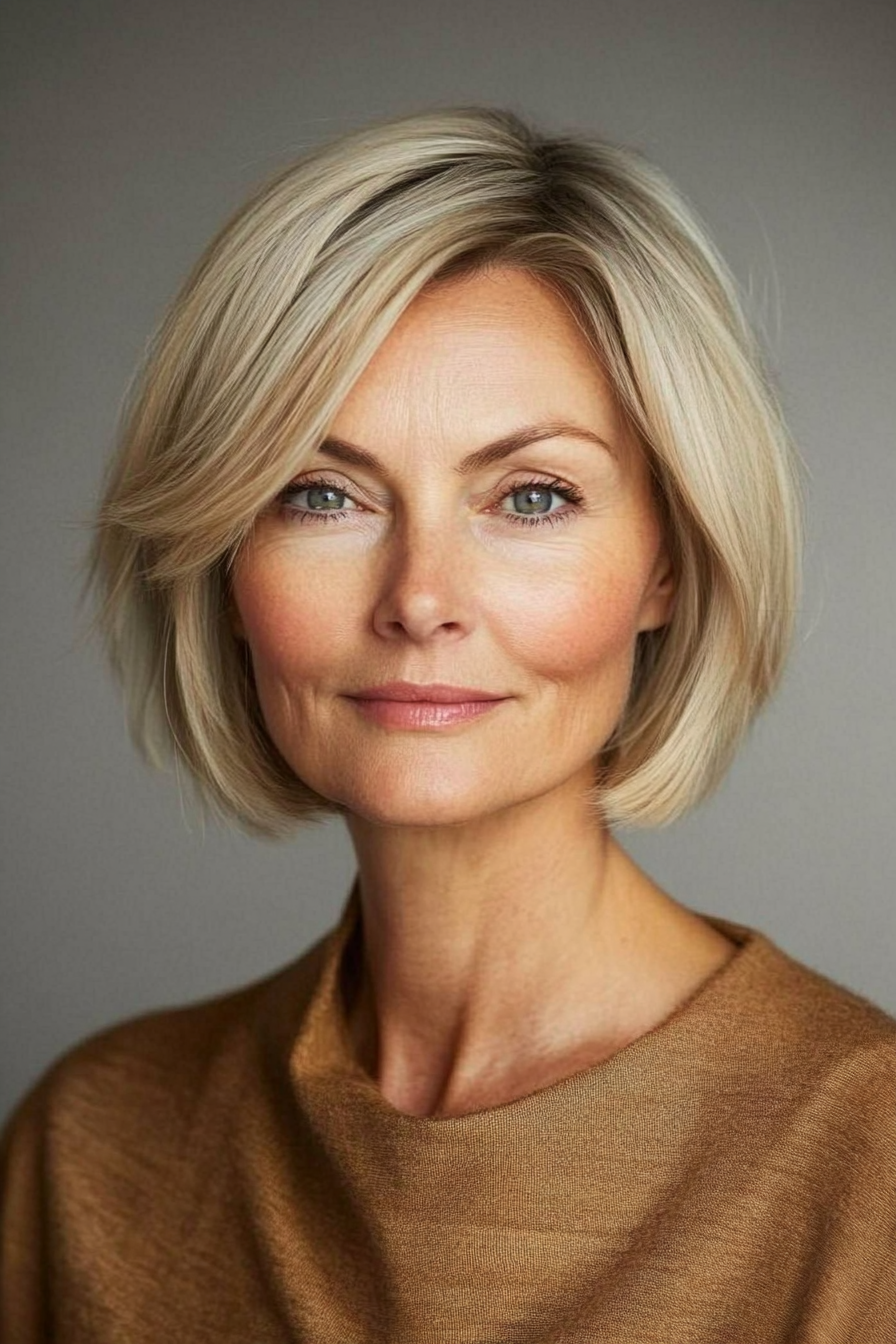 12. Rounded Bob in Warm Honey Blonde (Short Hairstyles For Older Women With Fine Hair) - Short Hairstyles For Older Women With Fine Hair