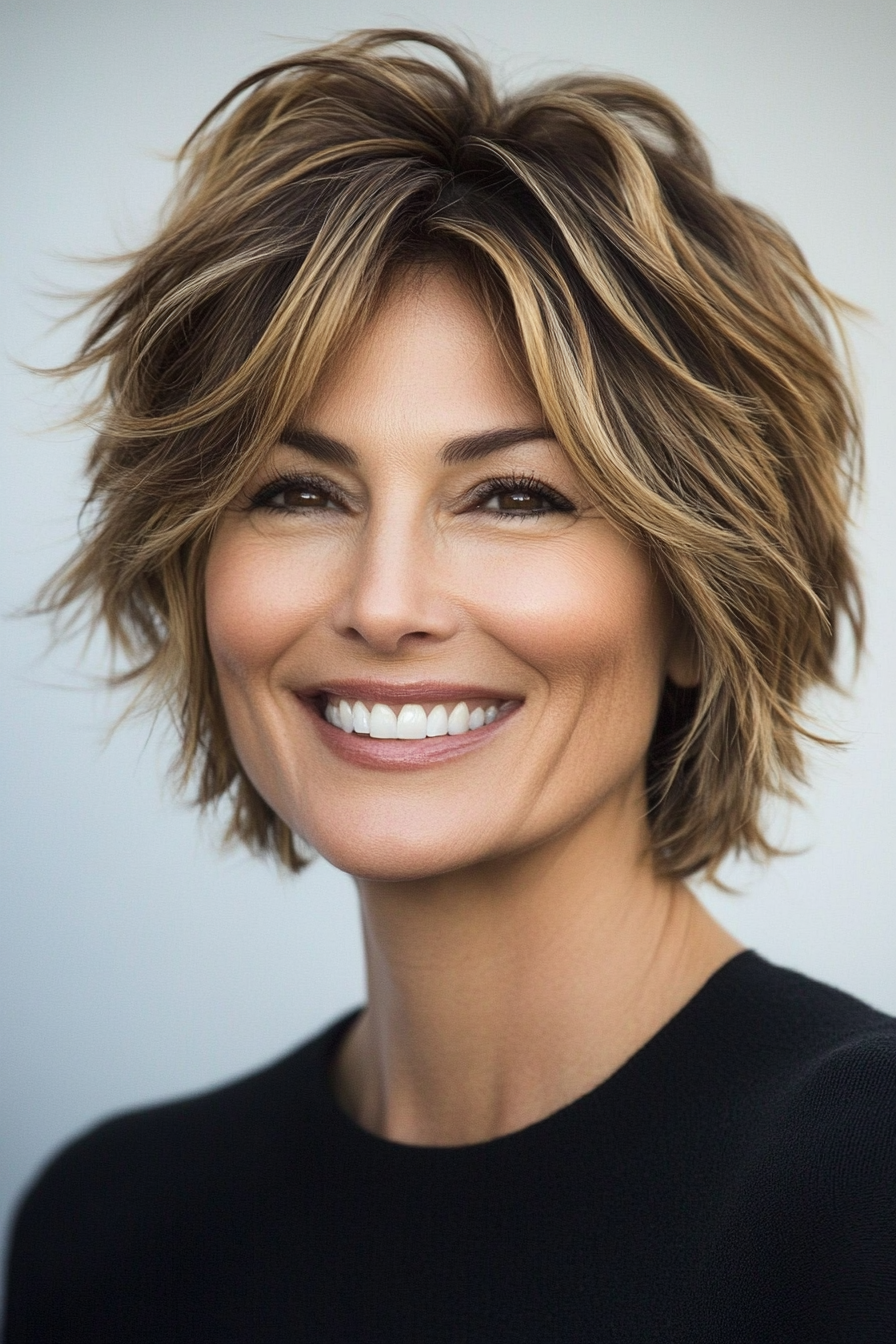 14. Messy Shag in Light Caramel (Short Hairstyles For Older Women With Fine Hair) - Short Hairstyles For Older Women With Fine Hair
