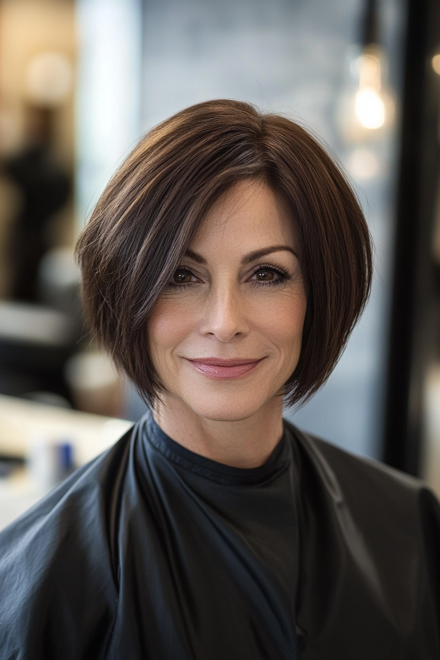 15. Sleek Tapered Bob in Dark Mahogany (Short Hairstyles For Older Women With Fine Hair) - Short Hairstyles For Older Women With Fine Hair
