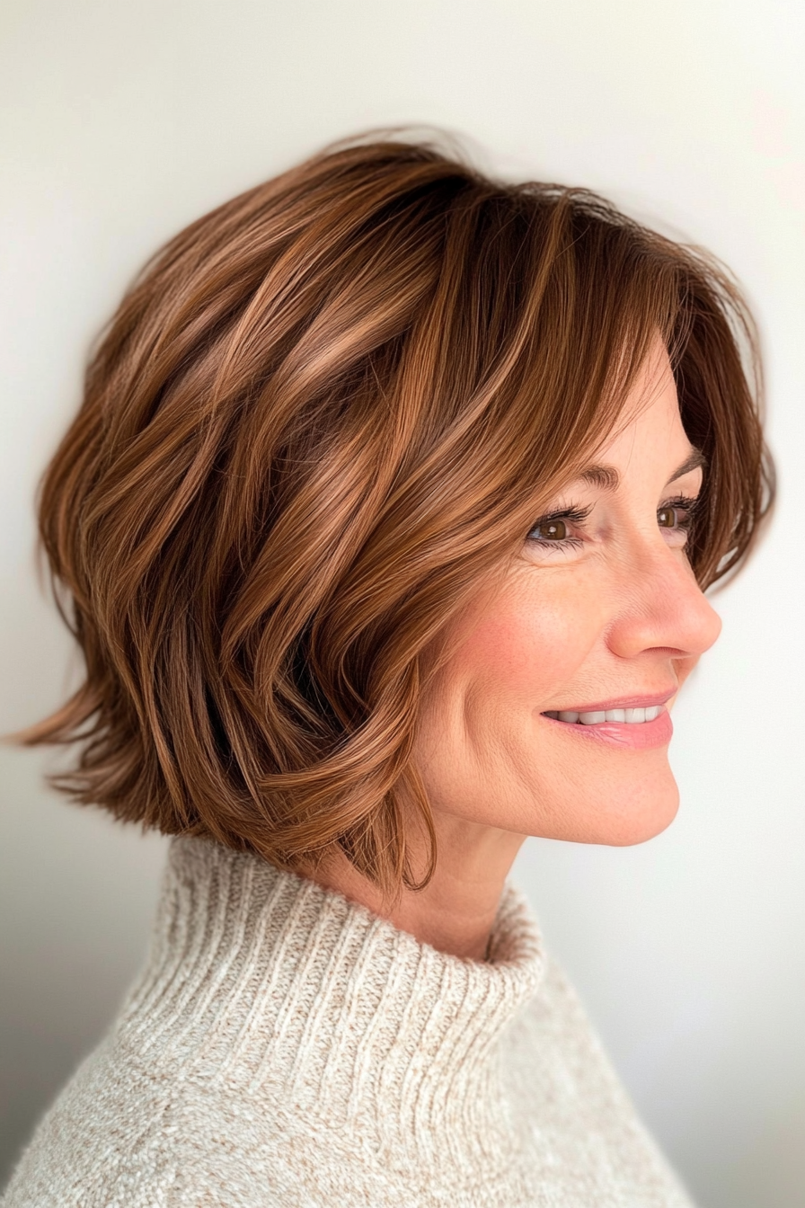 18. Subtle Waves Bob in Chestnut Brown (Short Hairstyles For Older Women With Fine Hair) - Short Hairstyles For Older Women With Fine Hair