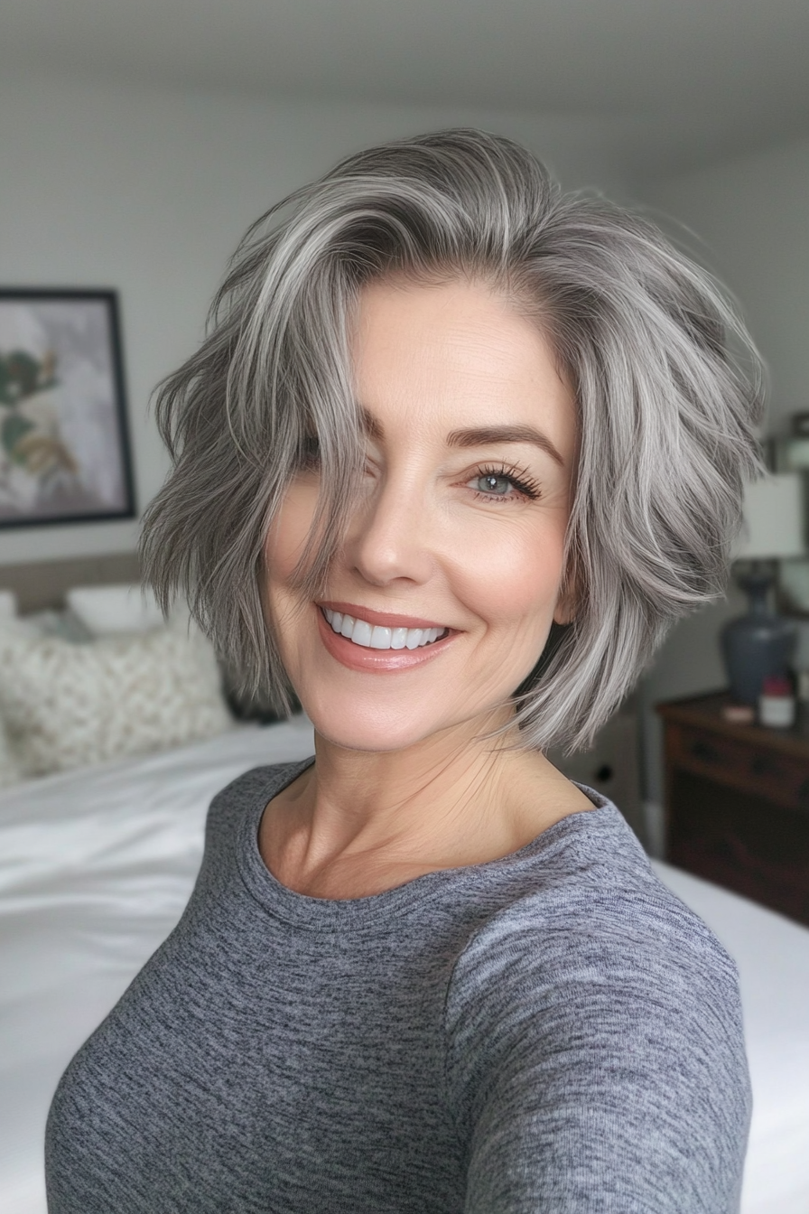 19. Tousled Crop in Cool Ash Gray (Short Hairstyles For Older Women With Fine Hair) - Short Hairstyles For Older Women With Fine Hair