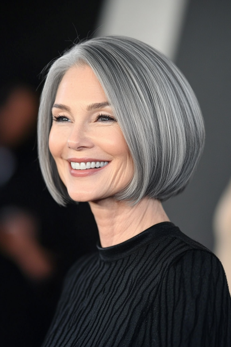 23. Sculpted Bob in Deep Charcoal Gray (Short Hairstyles For Older Women With Fine Hair) - Short Hairstyles For Older Women With Fine Hair