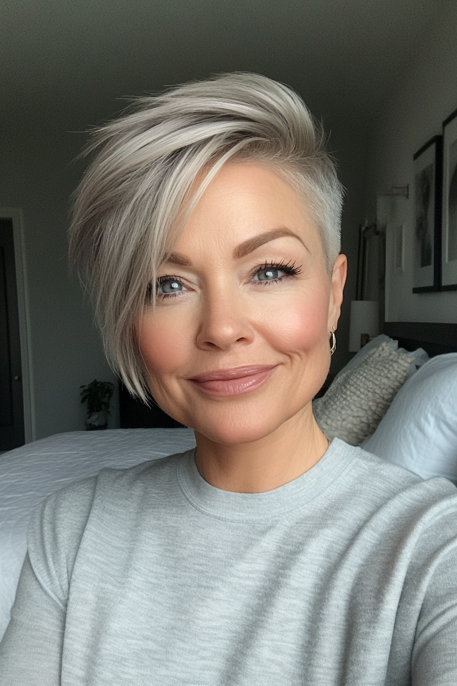 26. Pixie Undercut in Ash Gray Blonde (Short Hairstyles For Older Women With Fine Hair) - Short Hairstyles For Older Women With Fine Hair