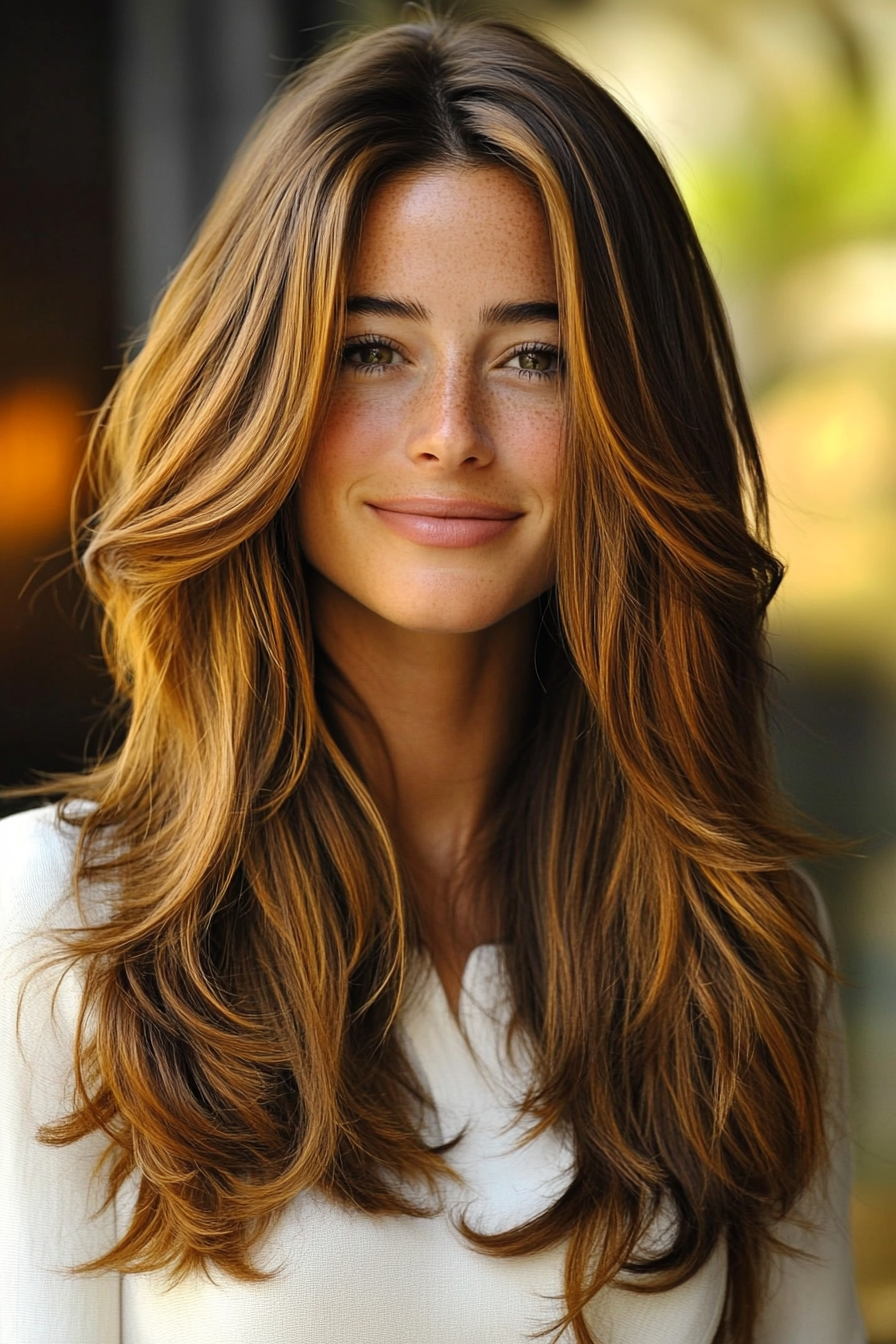 12. Long Butterfly Layers in Golden Chestnut (Spring Haircuts) - Spring Haircuts