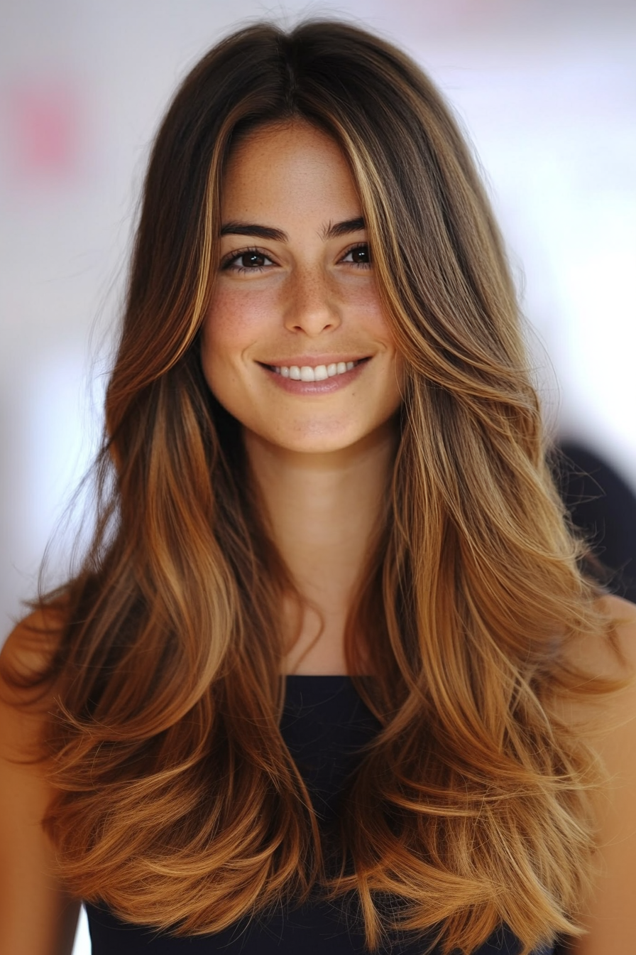 21. Long Flowing Cut in Caramel Brown (Spring Haircuts) - Spring Haircuts