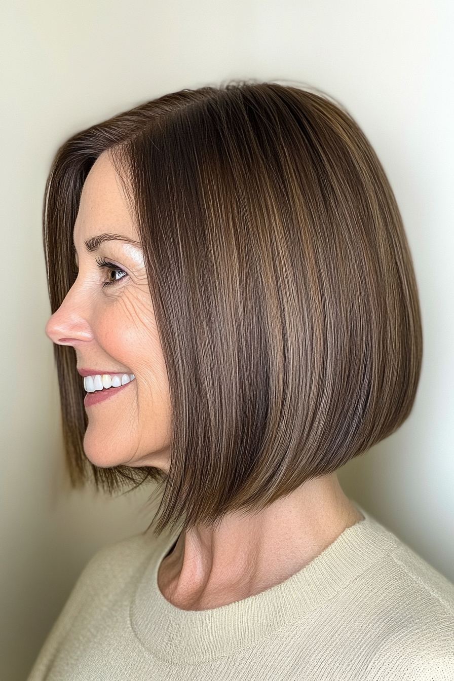 2. Classic Chin-Length Bob in Warm Brunette (Bob Hairstyles For Women Over 60) - Bob Hairstyles For Women Over 60