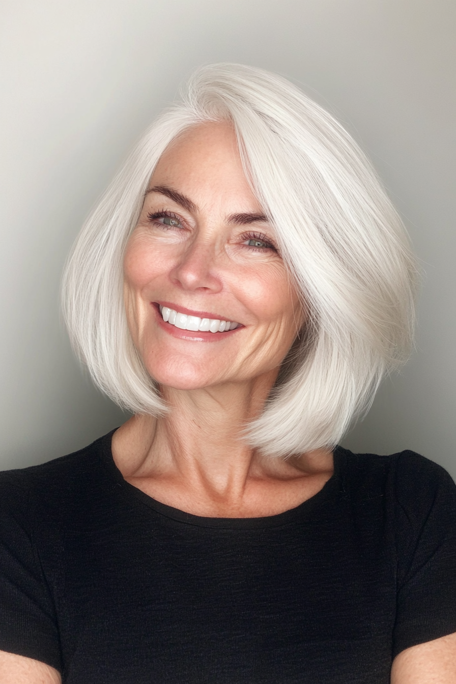 4. Feathered Bob in Soft White (Bob Hairstyles For Women Over 60) - Bob Hairstyles For Women Over 60