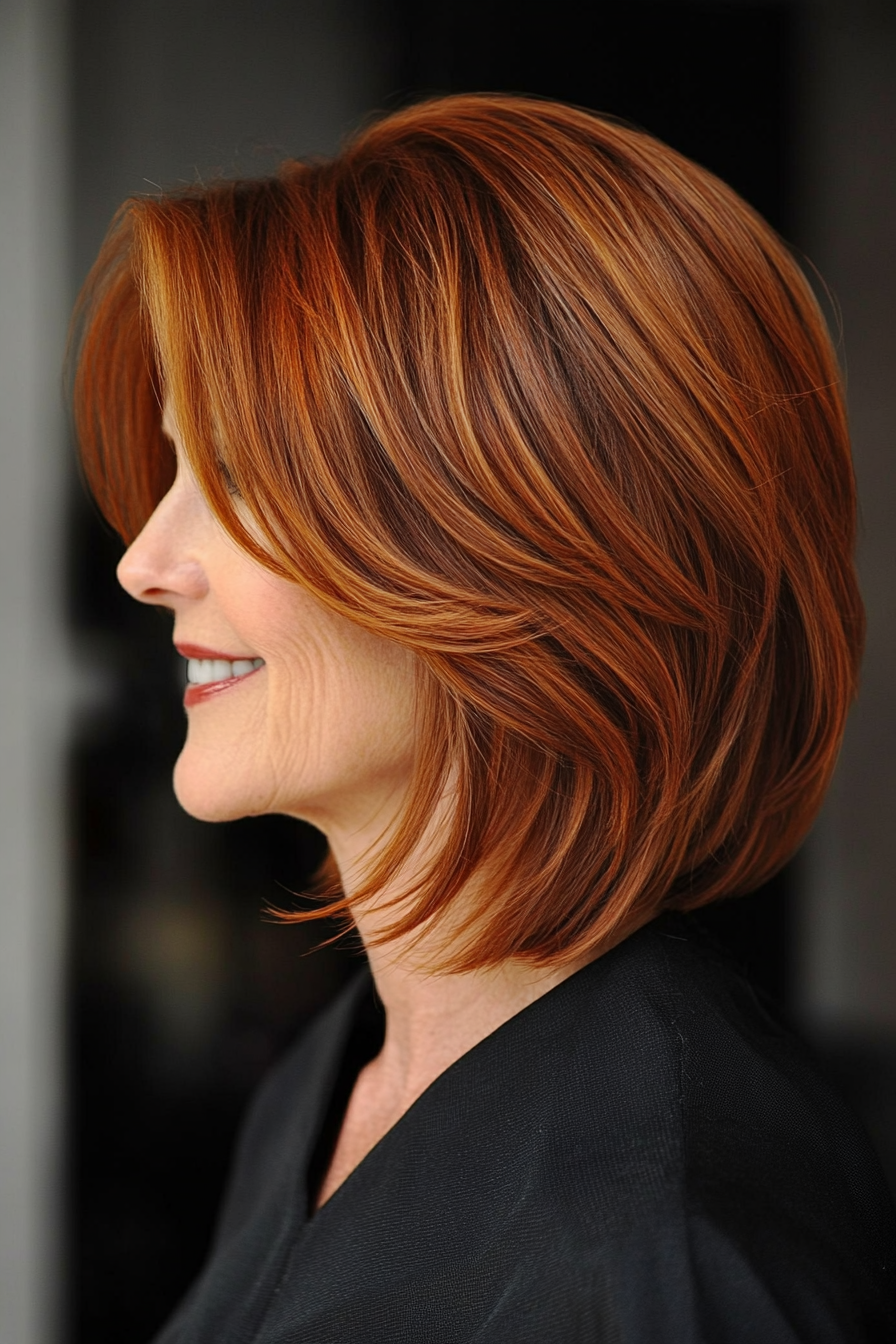 5. Side-Swept Bob in Natural Auburn (Bob Hairstyles For Women Over 60) - Bob Hairstyles For Women Over 60