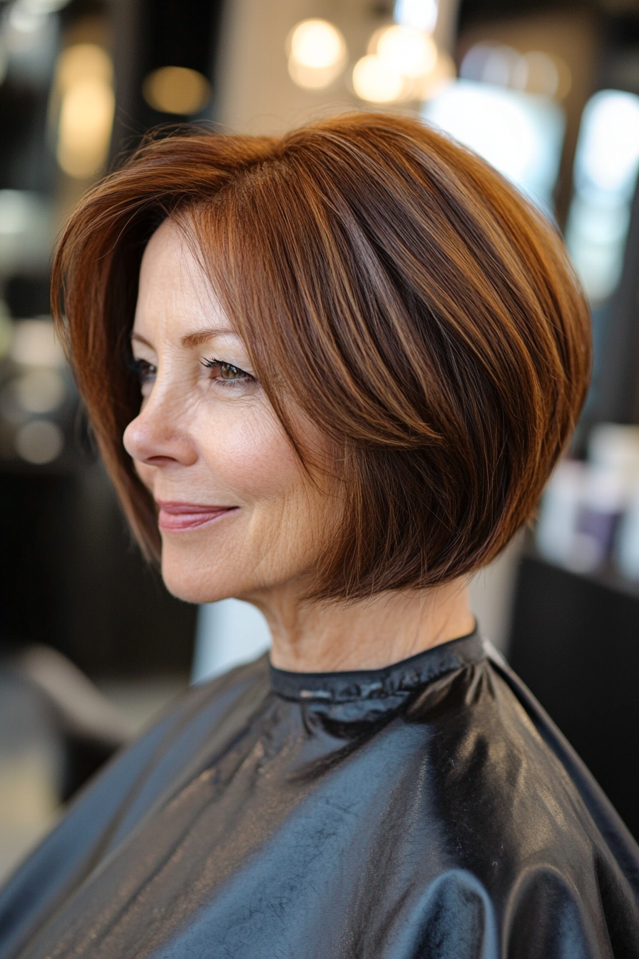 9. Stacked Bob in Chestnut Brown (Bob Hairstyles For Women Over 60) - Bob Hairstyles For Women Over 60