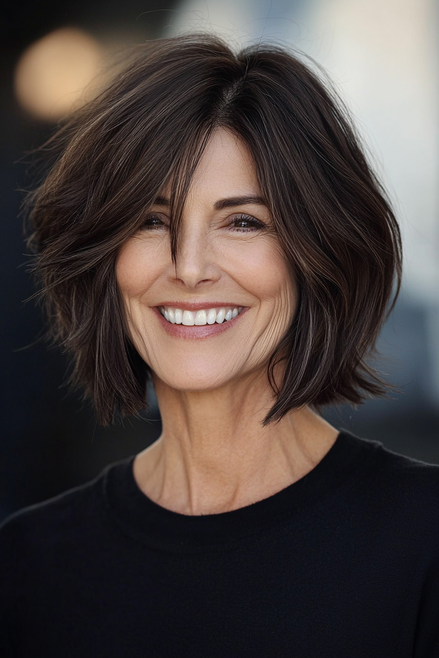 12. Choppy Bob in Dark Espresso Brown (Bob Hairstyles For Women Over 60) - Bob Hairstyles For Women Over 60