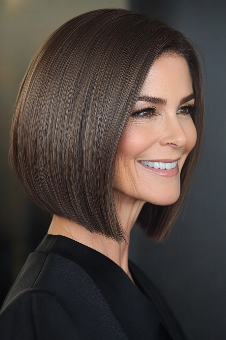 15. Sleek Inverted Bob in Ash Brown (Bob Hairstyles For Women Over 60) - Bob Hairstyles For Women Over 60