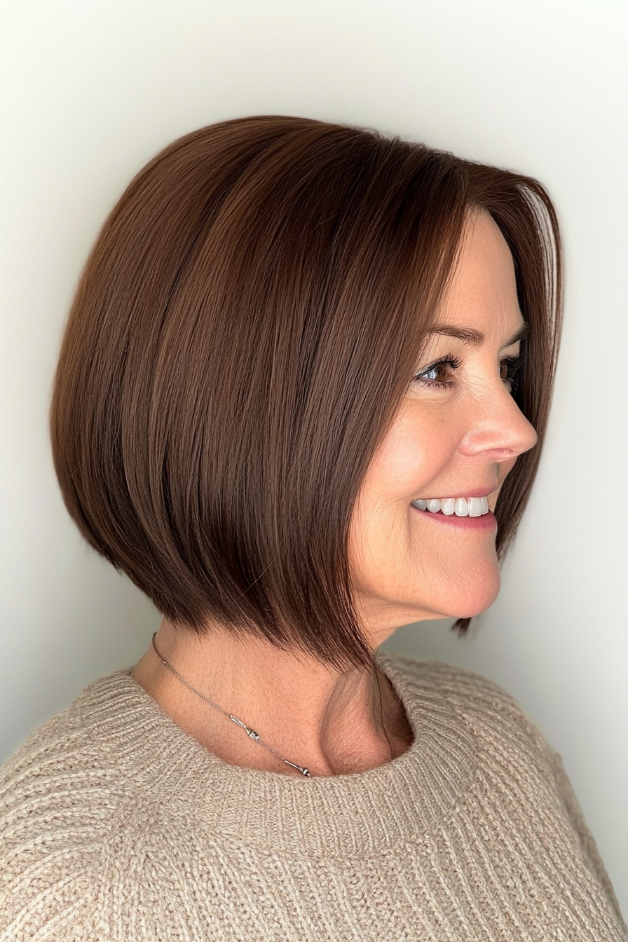 19. Flipped-Out Bob in Dark Chestnut (Bob Hairstyles For Women Over 60) - Bob Hairstyles For Women Over 60