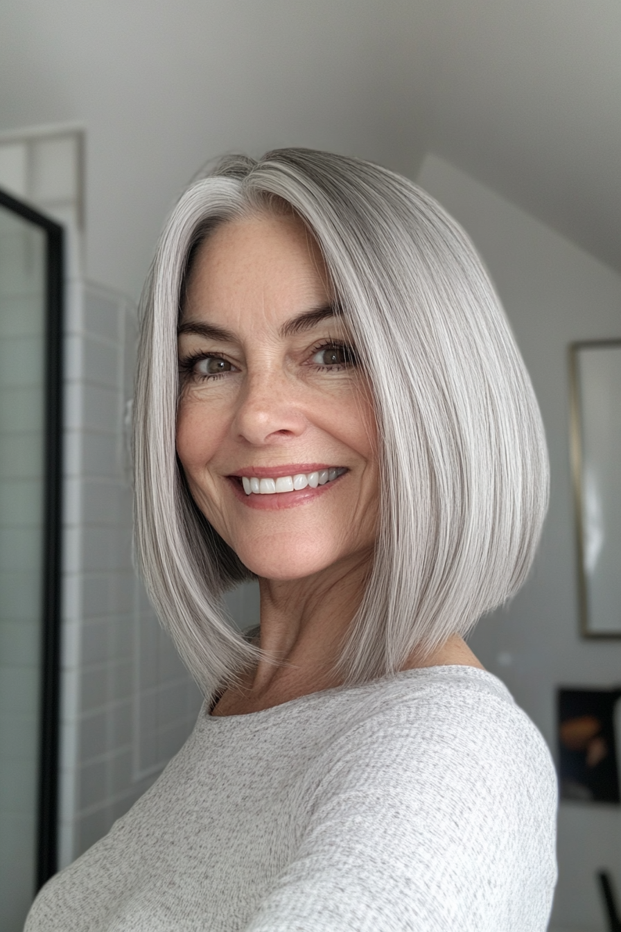 20. Lob (Long Bob) in Soft Grey (Bob Hairstyles For Women Over 60) - Bob Hairstyles For Women Over 60