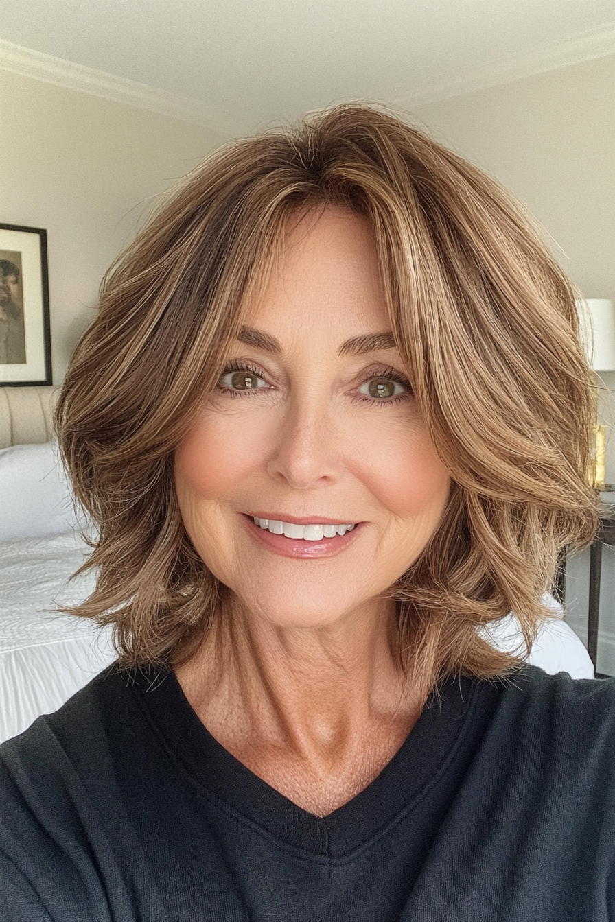 21. Tousled Bob in Warm Honey Brown (Bob Hairstyles For Women Over 60) - Bob Hairstyles For Women Over 60