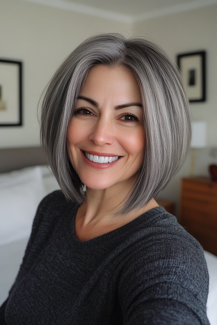 22. Sculpted Bob in Charcoal Grey (Bob Hairstyles For Women Over 60) - Bob Hairstyles For Women Over 60