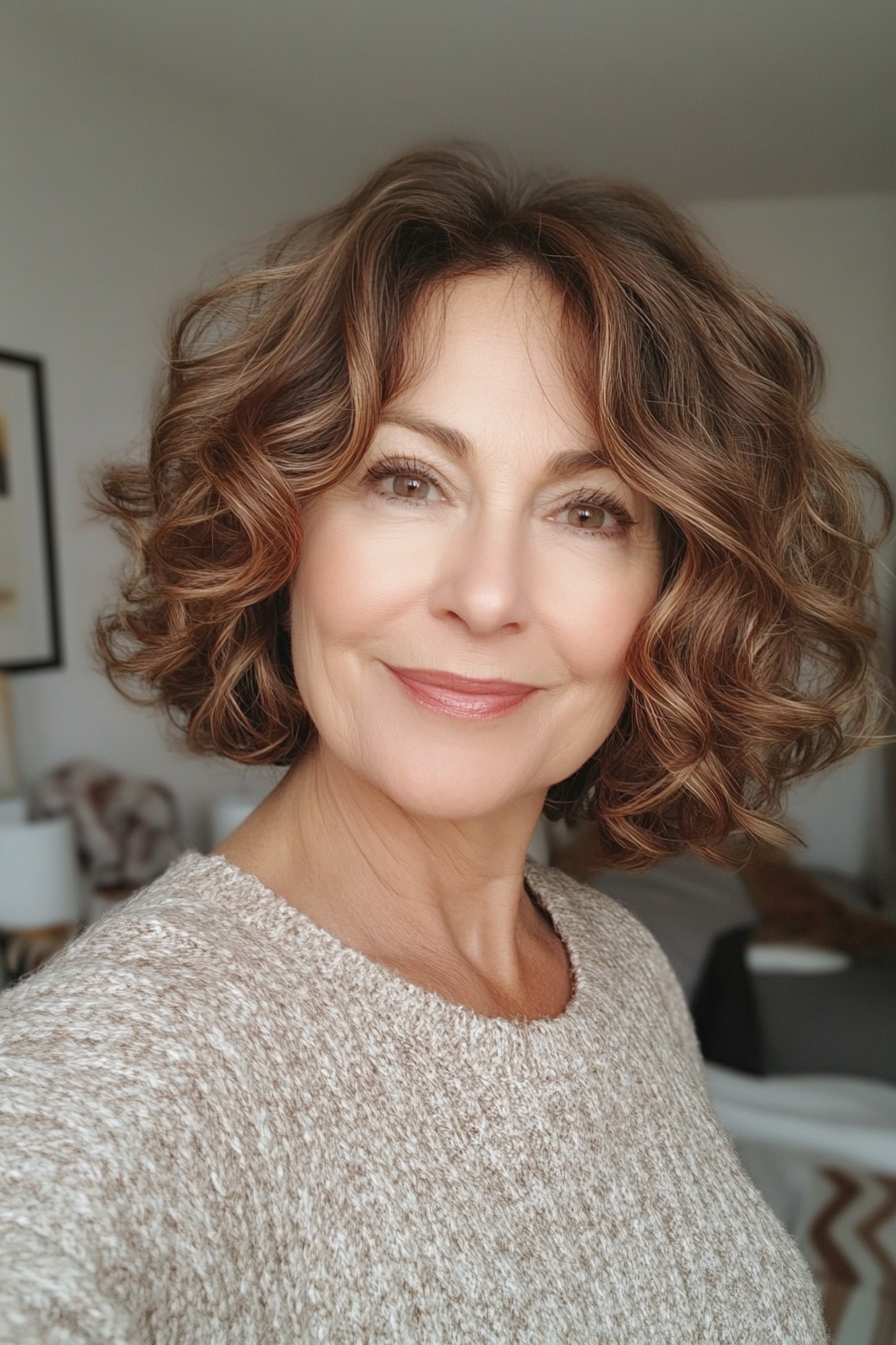 26. Romantic Curls in Maple Brown (Bob Hairstyles For Women Over 60) - Bob Hairstyles For Women Over 60