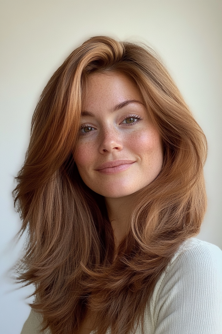 1. Feathered Flow in Chestnut Brown (70S Haircuts For Women) - 70S Haircuts For Women